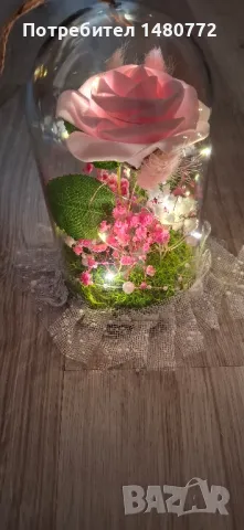 Светещи куполи с изкуствена роза, декорация и скандинавски мъх , снимка 5 - Друга електроника - 49022265