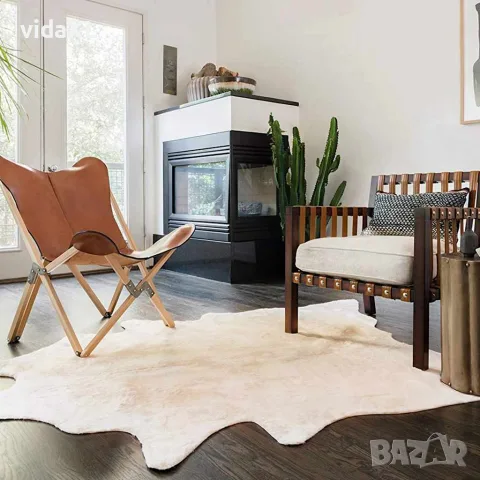 vidaXL Килим от волска кожа, 150x170 см, бежов, снимка 2 - Килими - 56146511