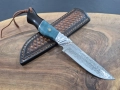 Ловен нож дамаска VG10 стомана,уникална дръжка и кожена кания,LN436, снимка 2