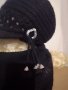 Нов комплект черна шапка с шал Вълна и ангора, снимка 4