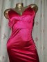 S/M Дълга червена рокля от еластичен сатен с гол гръб, снимка 7