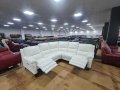 Светло кремав кожен ъглов диван с ел. релакс механизъм, снимка 8