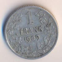 Белгия стар сребърен франк 1909 година, снимка 2 - Нумизматика и бонистика - 38321019