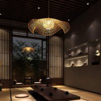 Ретро естествен бамбуков полилей ратан Винтидж таван, снимка 3 - Лампи за таван - 34302973