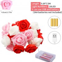 Нови LED светлини рози USB Лампички на батерия за украса декорация дом, снимка 2 - Декорация за дома - 37842942