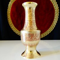 Бронзова ваза Британска Индия 12 см.,клетъчен емайл,маркирана. , снимка 1 - Вази - 38673279