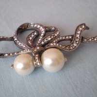 дизаинерска  красива  сребърна брошка перли и циркони, снимка 15 - Антикварни и старинни предмети - 36875288