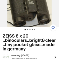Бинокъл ZEISS West Germany 8×20 , снимка 14 - Антикварни и старинни предмети - 44532718
