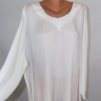 XXXL Бяла шифонова плисирана блуза, снимка 4 - Блузи с дълъг ръкав и пуловери - 31977328