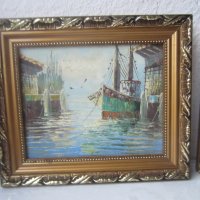 Пейзаж, море, кораб, чайка картина с рамка , снимка 1 - Картини - 31106928
