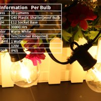 Струнни приказни LED Светлини G40 15м. 25+2 резервни крушки верига лампички за декорация двор тераса, снимка 10 - Лед осветление - 42925056