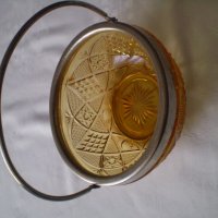 Винтидж Кристална бонбониера Арт деко метал оригинално стъкло цвят карамел, снимка 13 - Други ценни предмети - 38457517