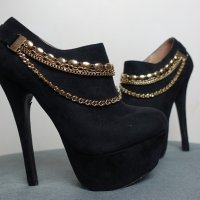 Черни велурени обувки на висок ток и платформа, снимка 5 - Дамски обувки на ток - 38267448