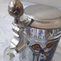 Немска стъклена халба с метален капак, снимка 3 - Колекции - 31454328
