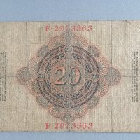Райх банкнота - Германия - 20 марки | 1910г., снимка 2 - Нумизматика и бонистика - 40448818