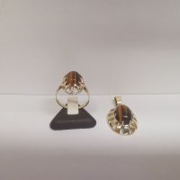 Златен пръстен и медальон с тигров ахат , снимка 2 - Пръстени - 37095140