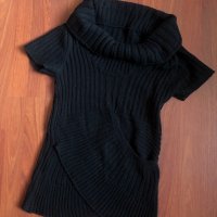 Черно плетено поло с къс ръкав, снимка 1 - Блузи с дълъг ръкав и пуловери - 31056109