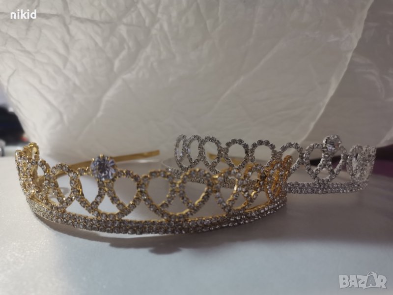 Брецели Диадема корона венец златиста сребриста детска дамска метална с камъни за коса глава, снимка 1