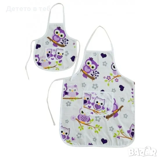 Комплект престилки за готвене Лилави бухали, снимка 1