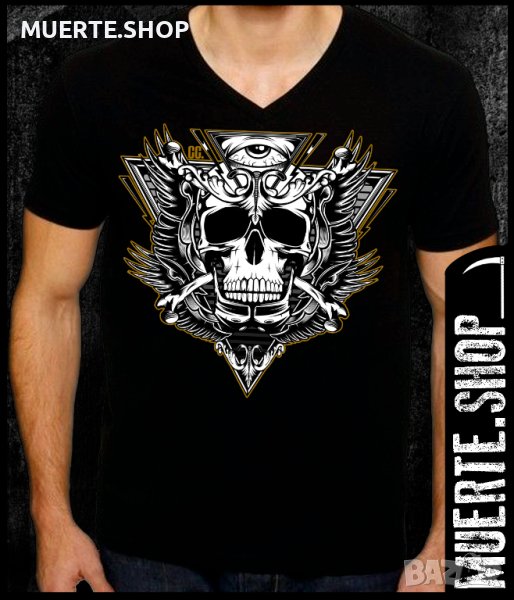 Черна тениска с щампа ILLUMINATI SKULL BLACK, снимка 1
