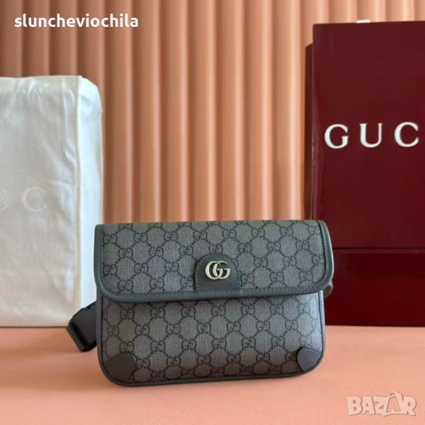 чанта Gucci GG Supreme Jacquard Belt Bag Grey & Black, снимка 1