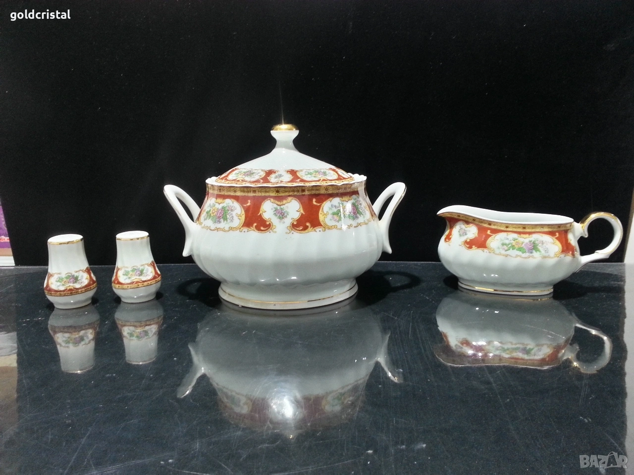 Стар български порцелан китка супник сосиера солници, снимка 1