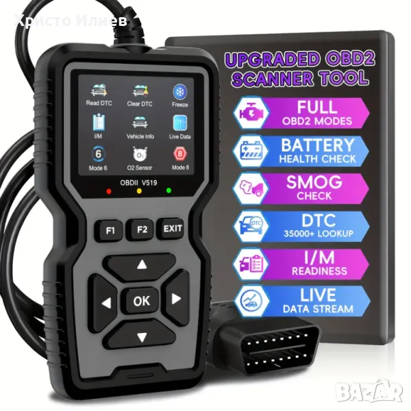 OBD2 Скенер Уред за автоматична диагностика за кодове Четец на грешки Автодиагностика OBD, снимка 1