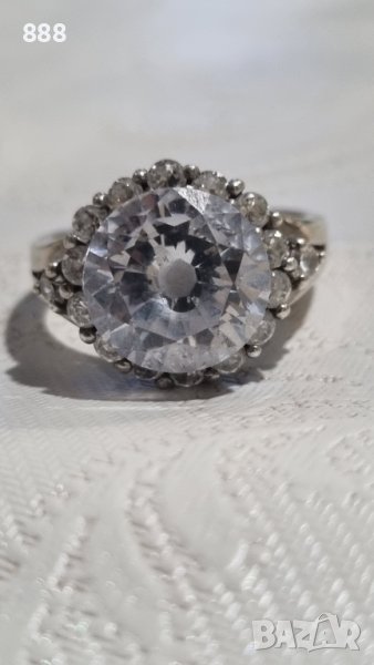 Сребърен пръстен 925 проба с бял камък , снимка 1