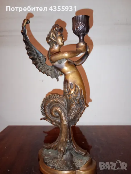 Бронзов стар античен свещник старинен свещник , снимка 1