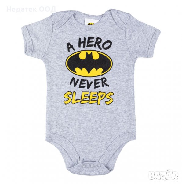 Памучно бебешко боди Батман, 0 - 3 м, Сиво, снимка 1