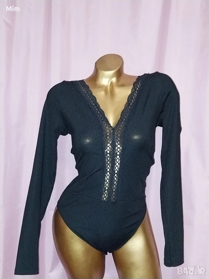 Н&М М Черно еластично боди с дантела , снимка 1