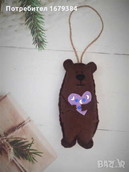 Коледна декорация / Коледни играчки за елха от филц ръчна изработка мече , снимка 1