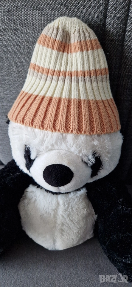 Зимна детска шапка, плетиво, бежово райе, без забележки , снимка 1
