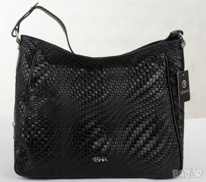 Кожена дамска черна чанта марка Keshia , снимка 1