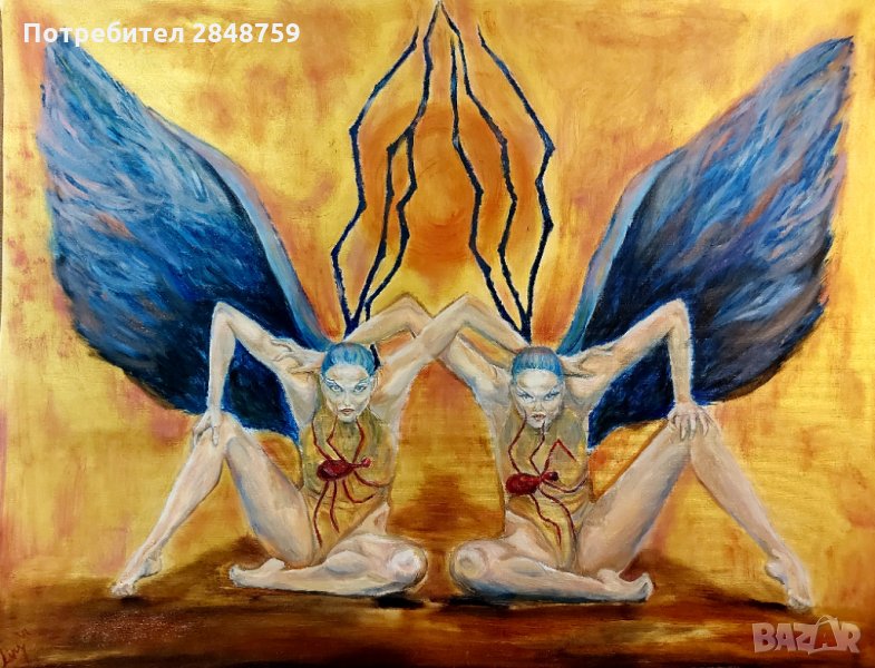 "Пазителки", Оригинална, авторска картина, 65/50 см , снимка 1