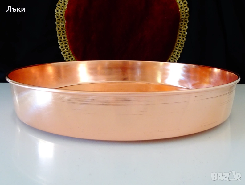 Медна тава 36 см.,чиста червена мед 800 гр. , снимка 1