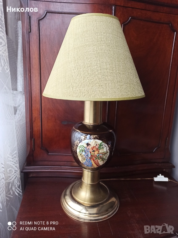 Настолна лампа порцелан и месинг , снимка 1