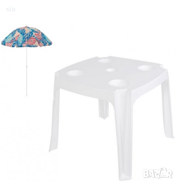 Къмпинг маса, Пластмасова маса за чадър, и поставка за чаши, 44х44х39см, снимка 1