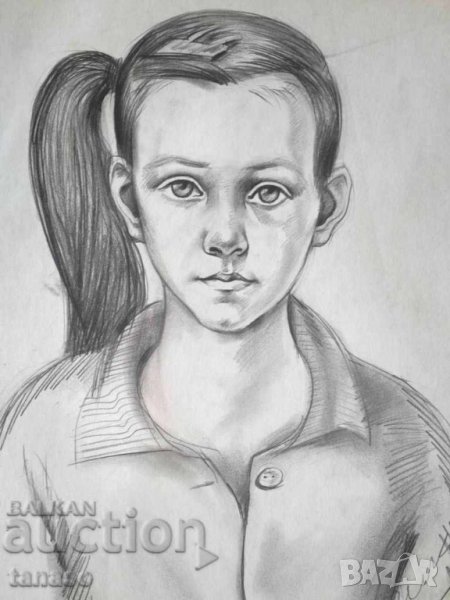 Стара графика, портрет на момиче, снимка 1