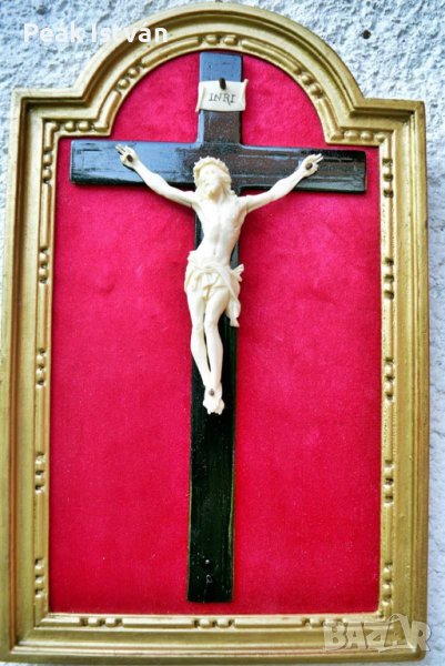 51. Антик, СЛОНОВА КОСТ Исус Христос (11 см), Корпус в 30 см барокова позлатена дървена рамка!, снимка 1