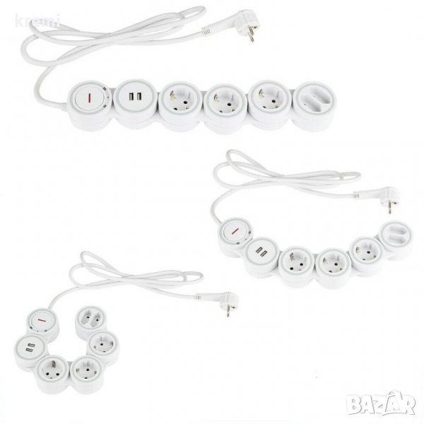 НОВИ! Разклонител 5 гнезда 2 USB-та Powerfix гъвкав 1.5м, снимка 1