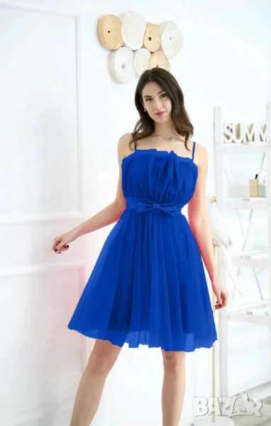 Дамска официална тъмносиня тюлена рокля, снимка 1