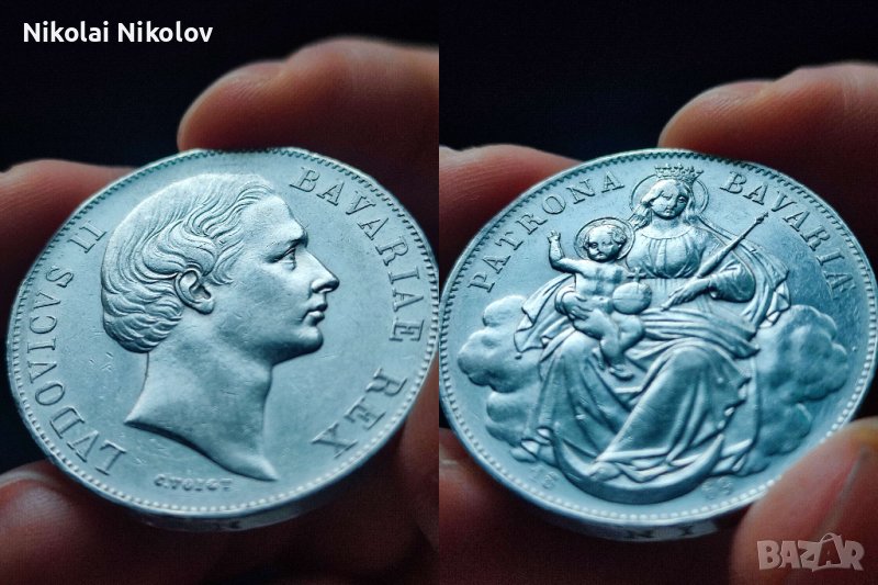 1 Талер Бавария (Германия) 1869 г. (сребро), снимка 1