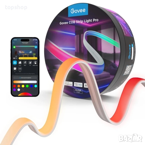 ЧИСТО НОВО Govee COB LED лента Pro, 3 метра LED светлини съвместими с Alexa, Google Assistant..., снимка 1