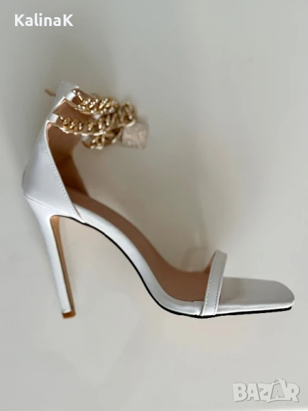 Сандали бели на ток, снимка 1