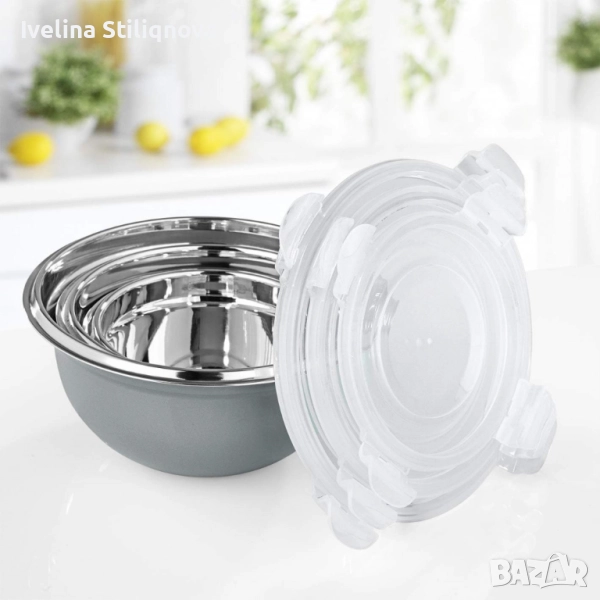 Комплект GOURMETmaxx купи от неръждаема стомана с капаци – 3 в 1 за съхранение и свежест, снимка 1