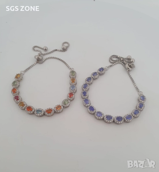 Сребърна гривна 925 с танзанит или мулти-сапфири, снимка 1