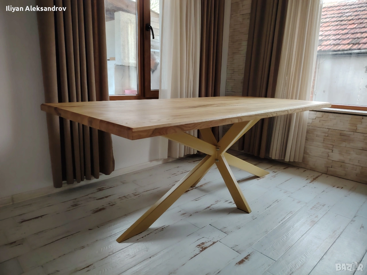 Трапезна маса с дъбов плот, снимка 1