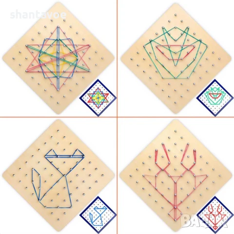 Дървена Геоборд дъска с ластици - Монтесори игра, снимка 8 - Образователни игри - 51114198