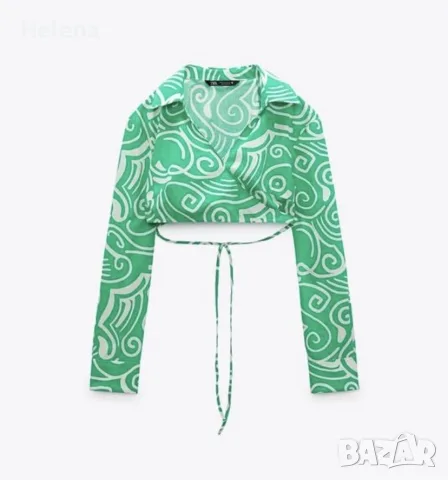Къса копринена риза Zara с принт размер XS, снимка 2 - Ризи - 56088314